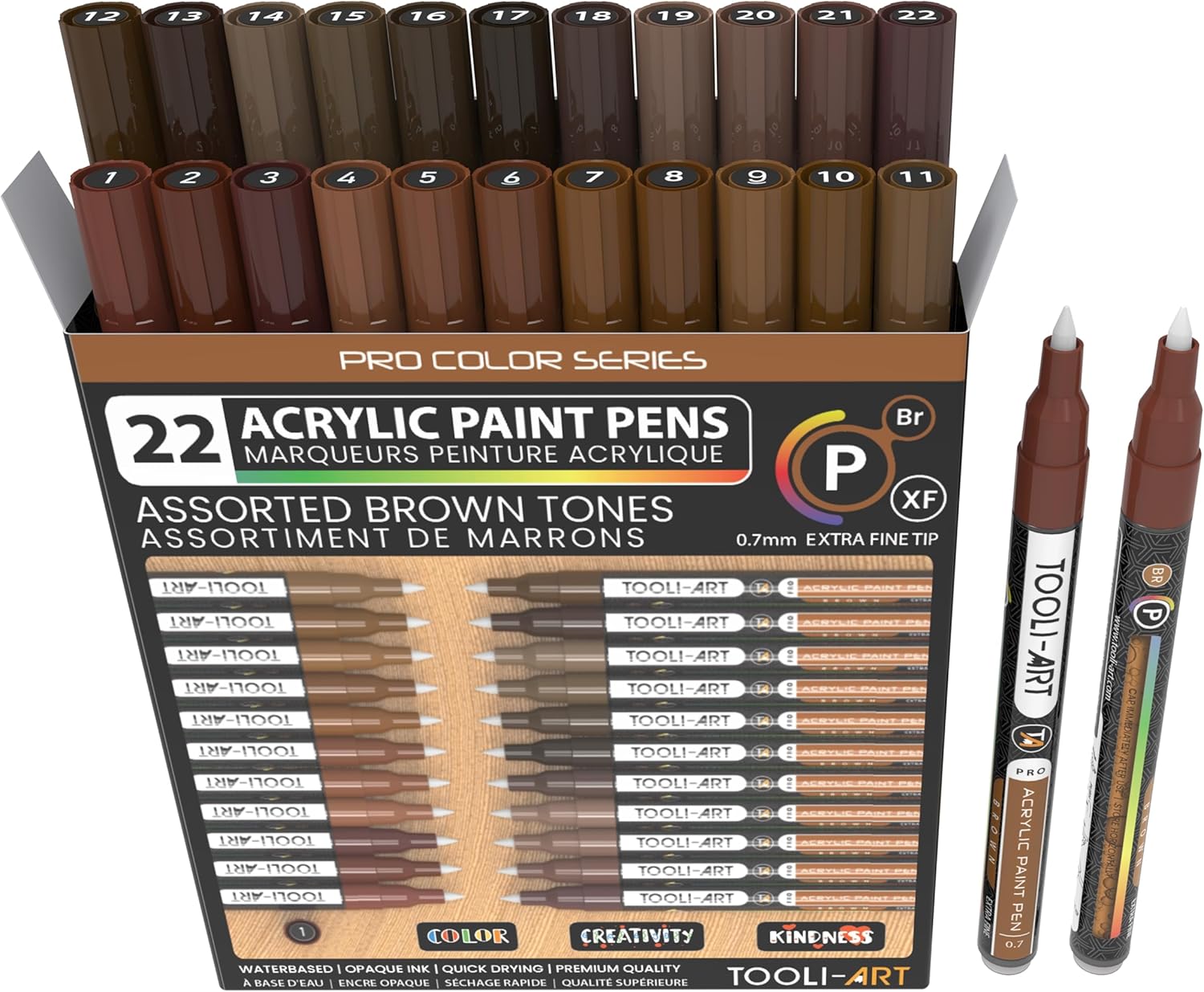 Acrylic Paint Pens Set with 22 Beautiful Brown Tones for Art