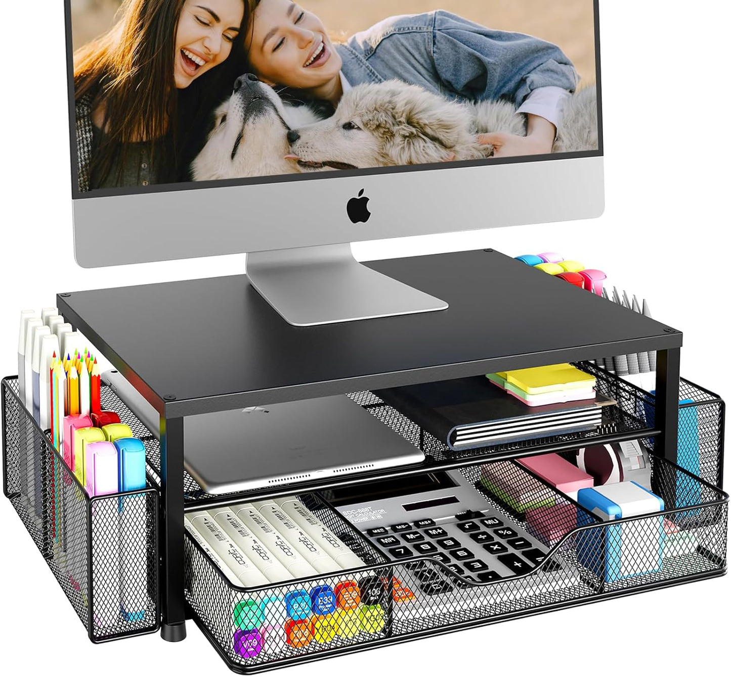 OPNICE 2-Tier Desk Stand with Drawer & Pen Holders