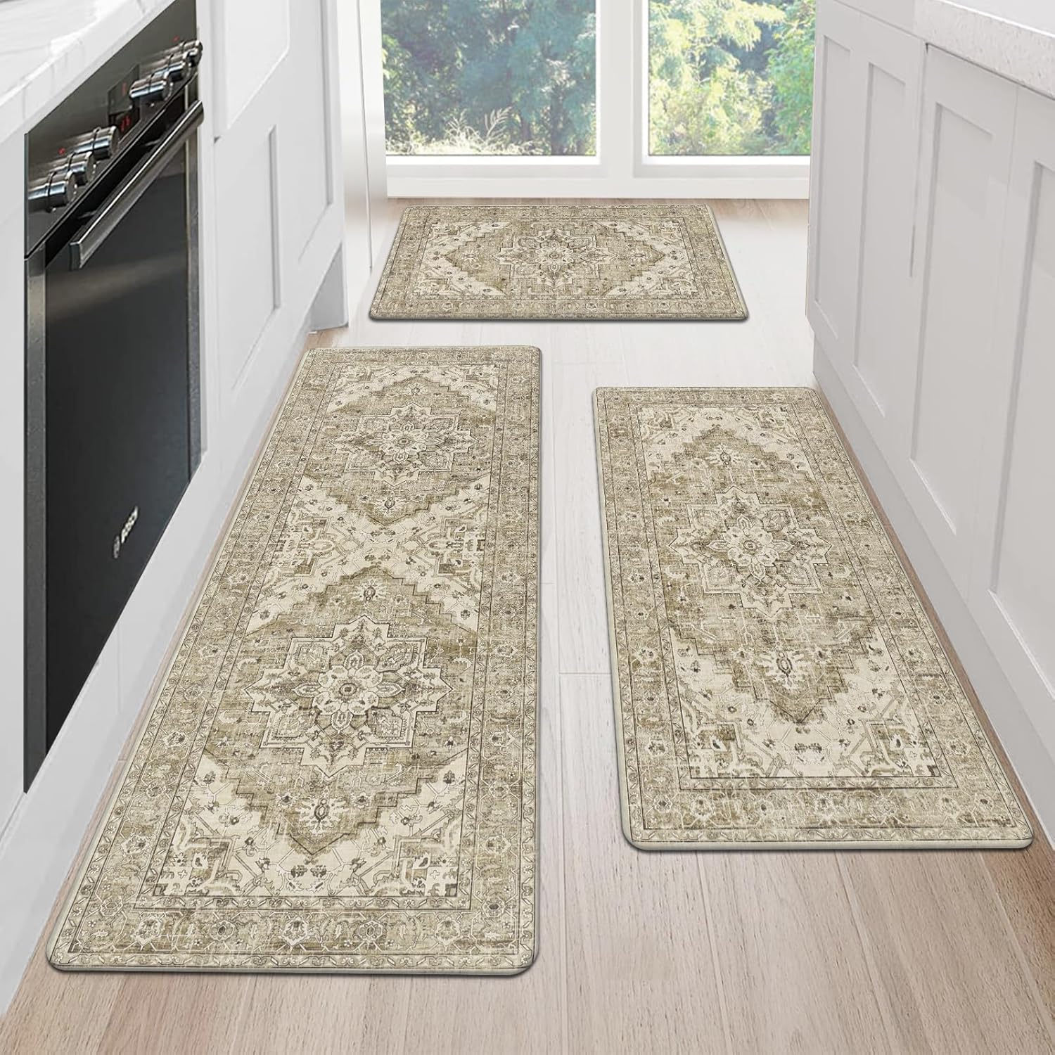 Cushioned Kitchen Rug Sets 3 Piece Anti Fatigue Mats for Comfort