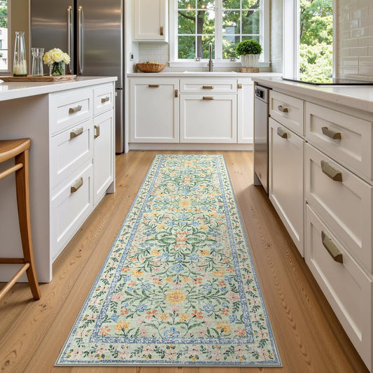 Wonnitar Washable Runners for Hallways, Floral Green Rug