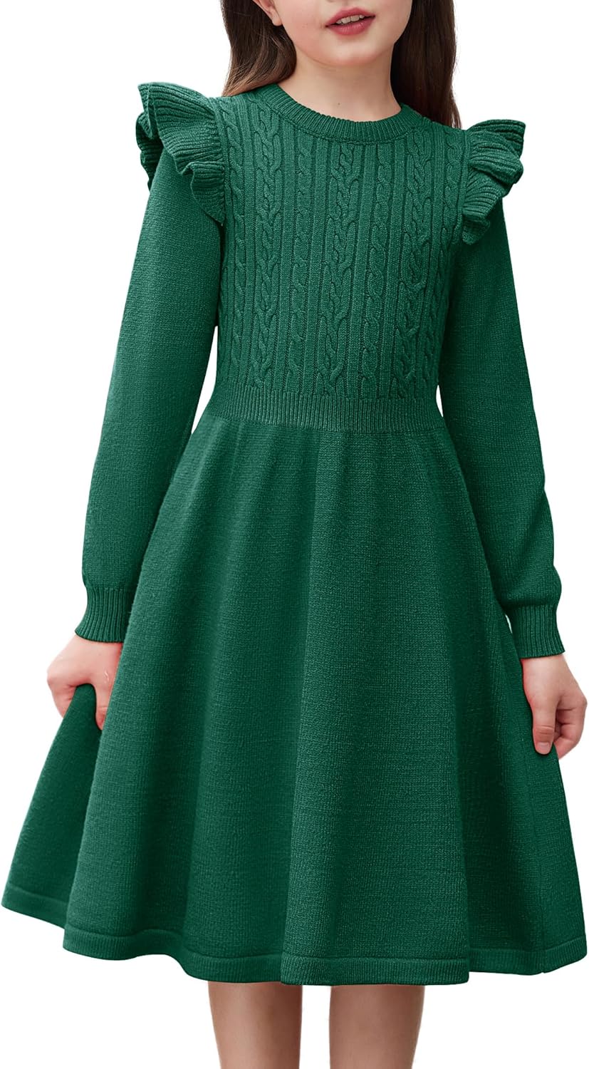 Arshiner Girls Sweater Dress for Fall Winter with Lantern Sleeves