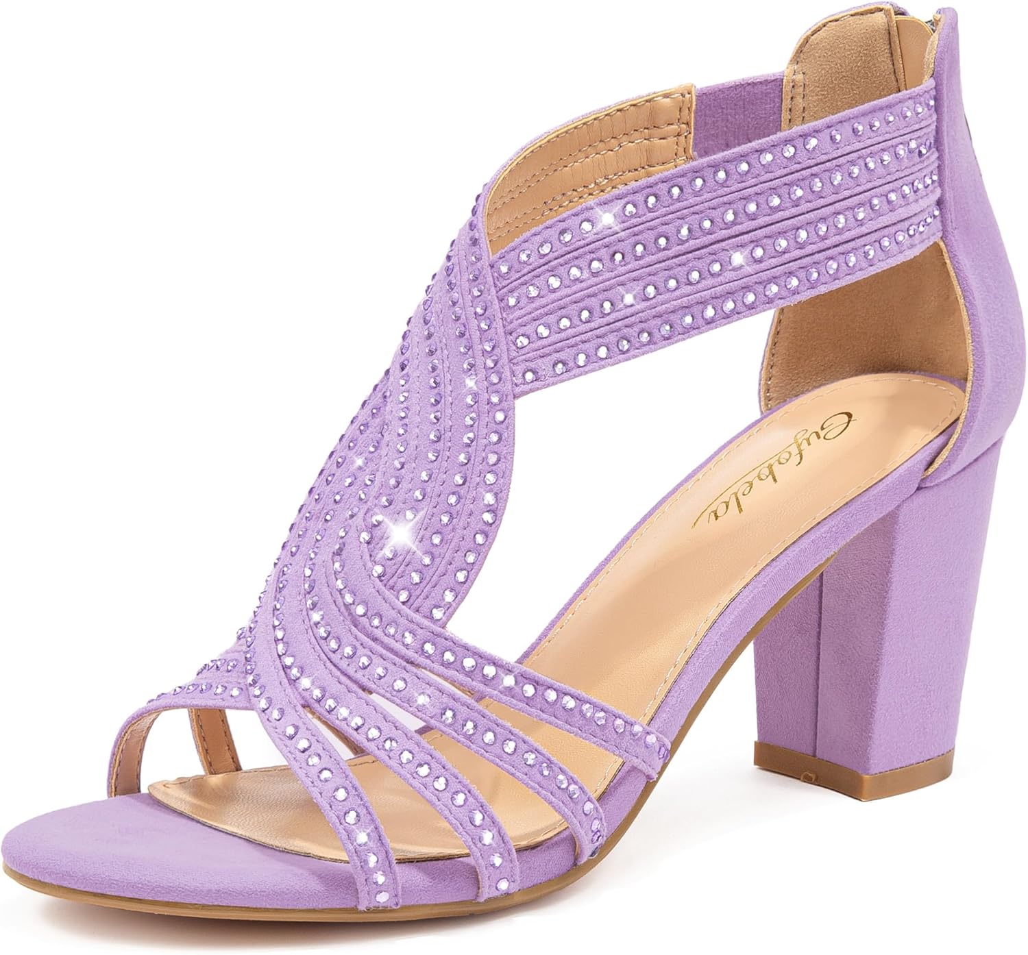 Rhinestone Sparkly Chunky Block Heel Sandals for Formal Events
