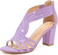 Women's Rhinestone Sparkly Chunky Block Heel Sandals - Dressy Comfort