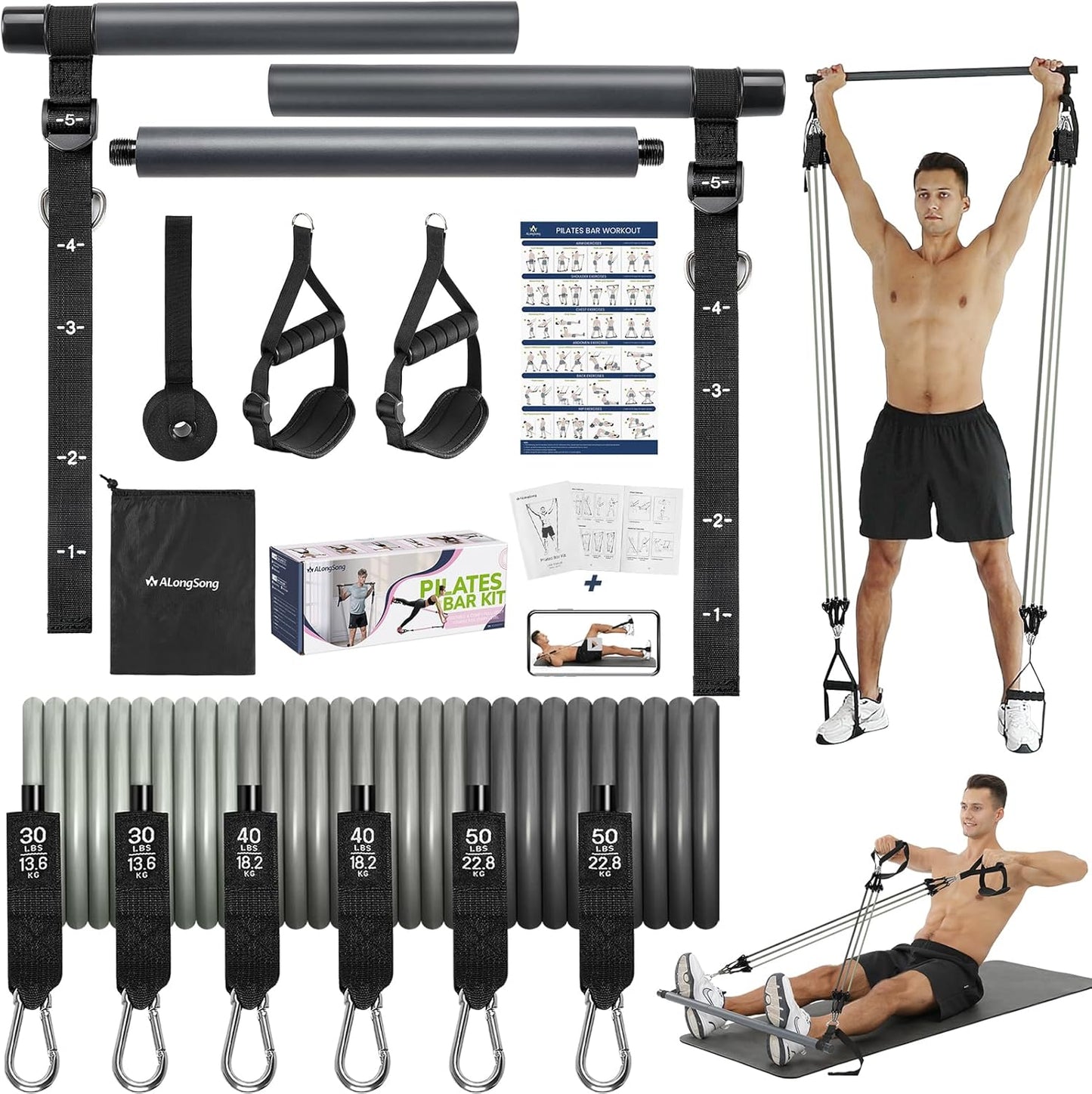 Upgraded Pilates Bar Kit with Resistance Bands for Full-Body Workouts