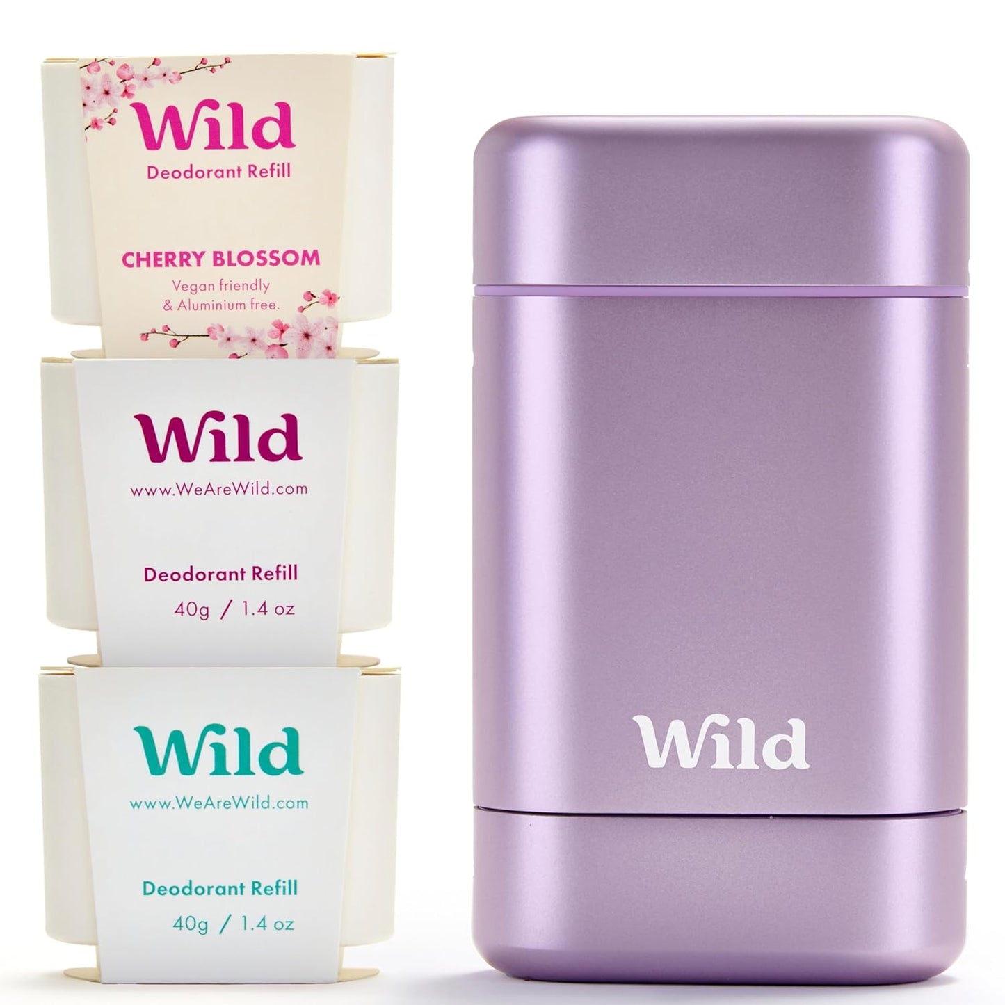 Wild Refillable Deodorant Purple Case with Variety Pack Scents