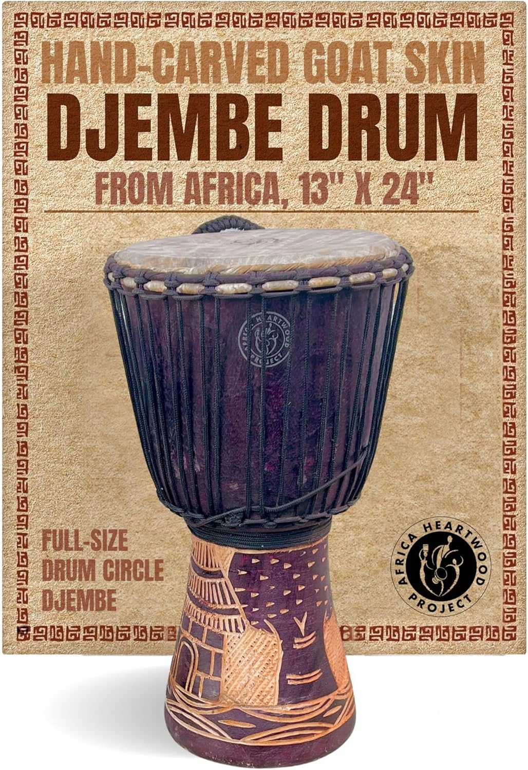 Authentic Hand-Carved Djembe Drum from Ghana - 13x24 Inches