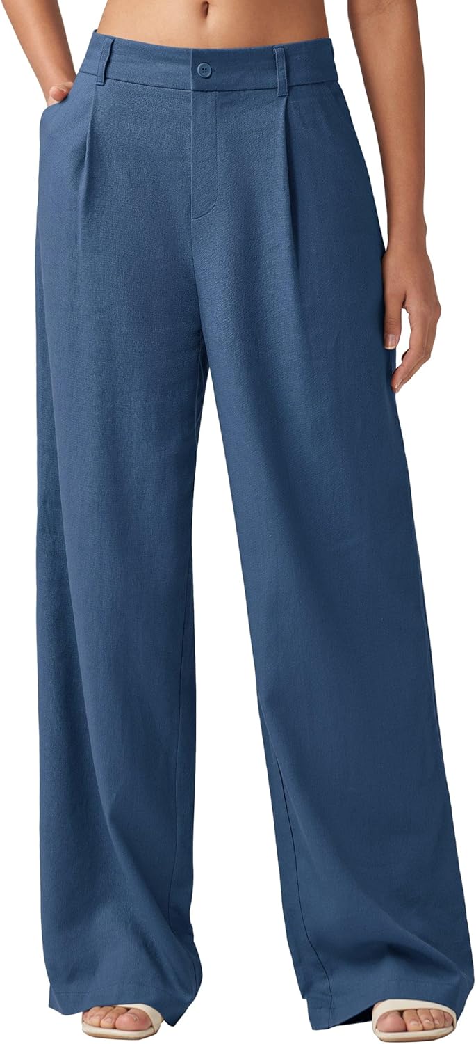 Willit Women's Linen Pants Wide Leg Work Dress Pants with Pockets