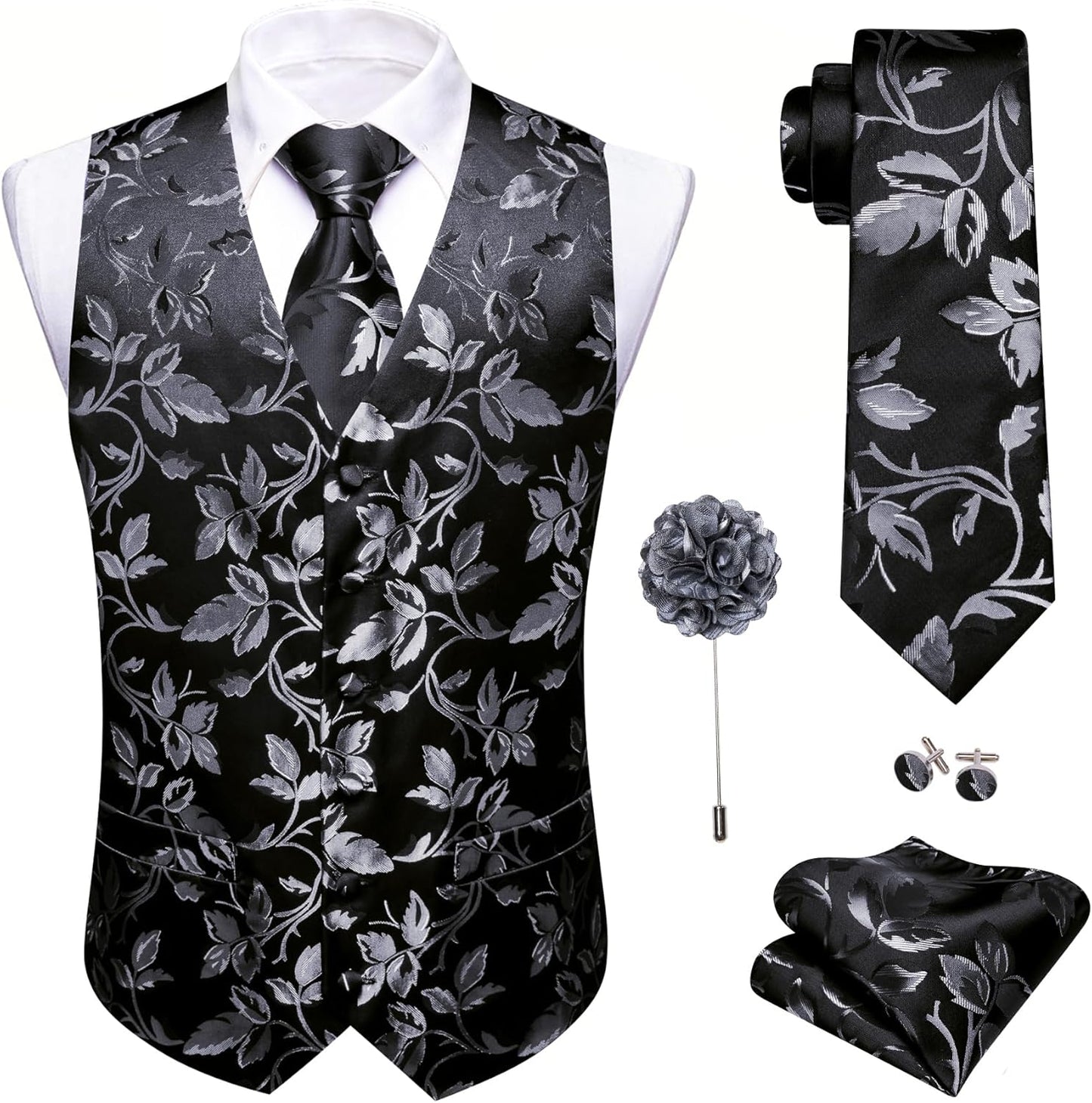 Barry.Wang Men's Formal Silk Paisley Waistcoat Set for Events