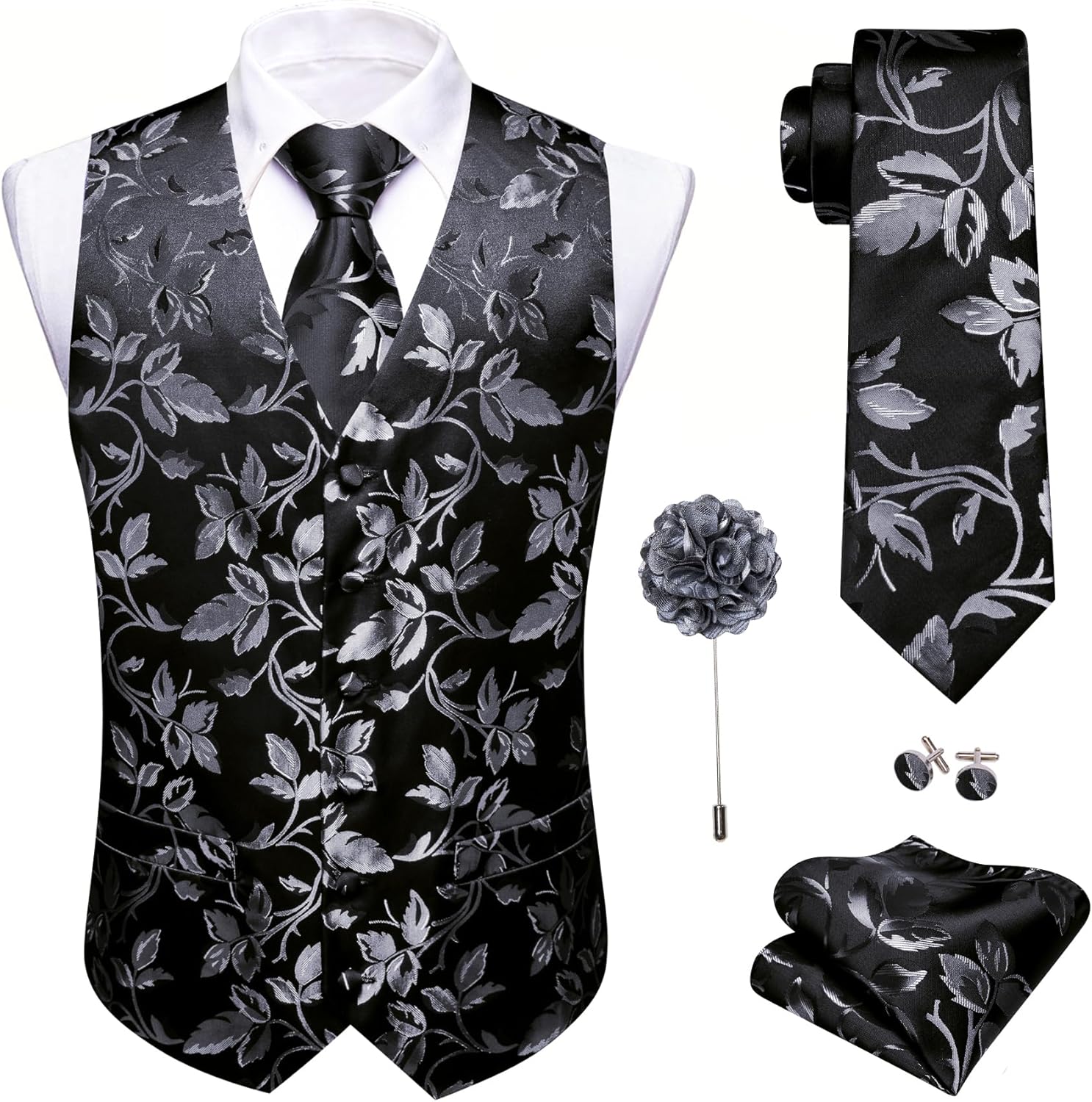 Barry.Wang Men's Formal Silk Paisley Waistcoat Set for Events