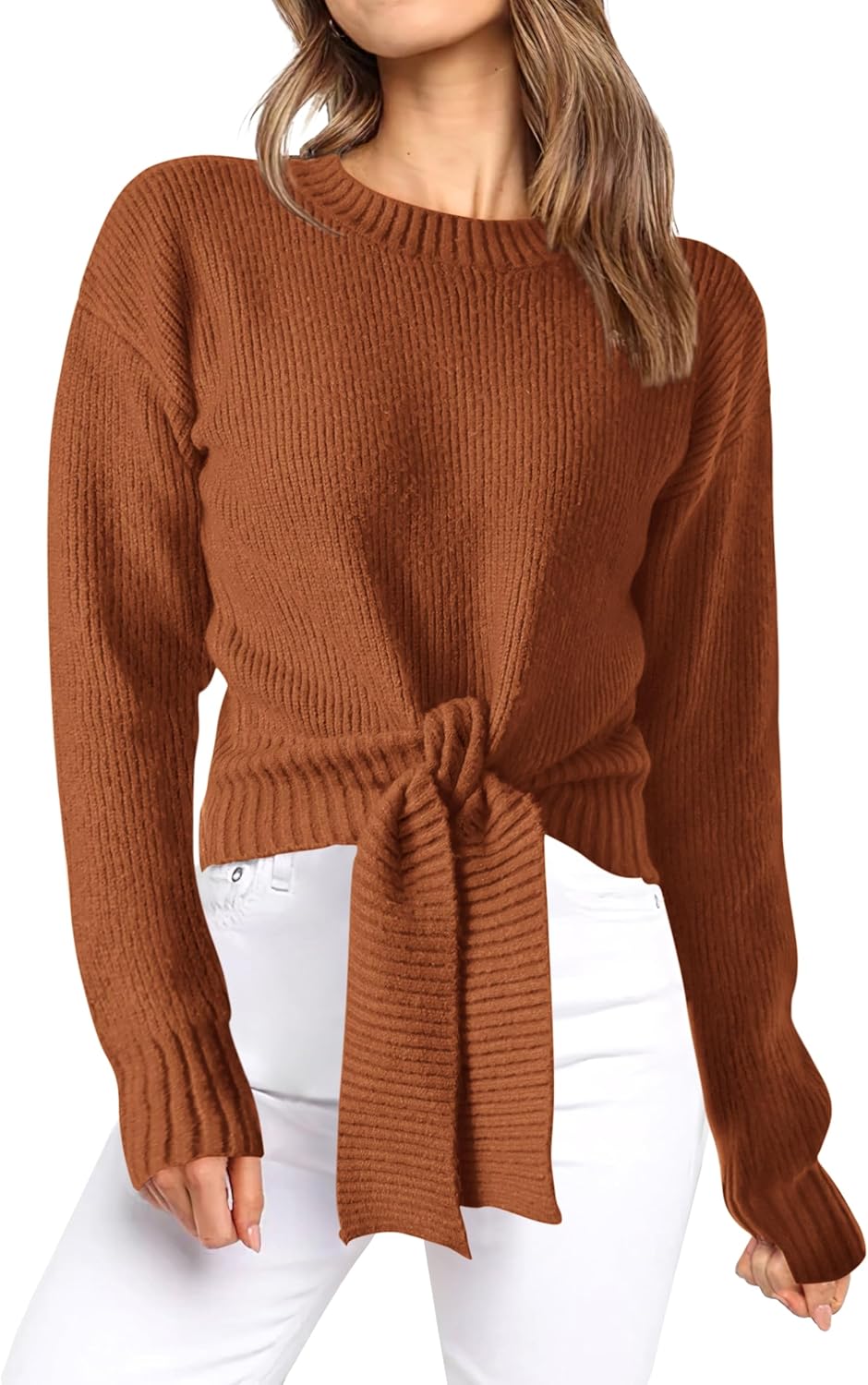 Okiwam Women's Long Sleeve Cropped Sweater for Fall Fashion