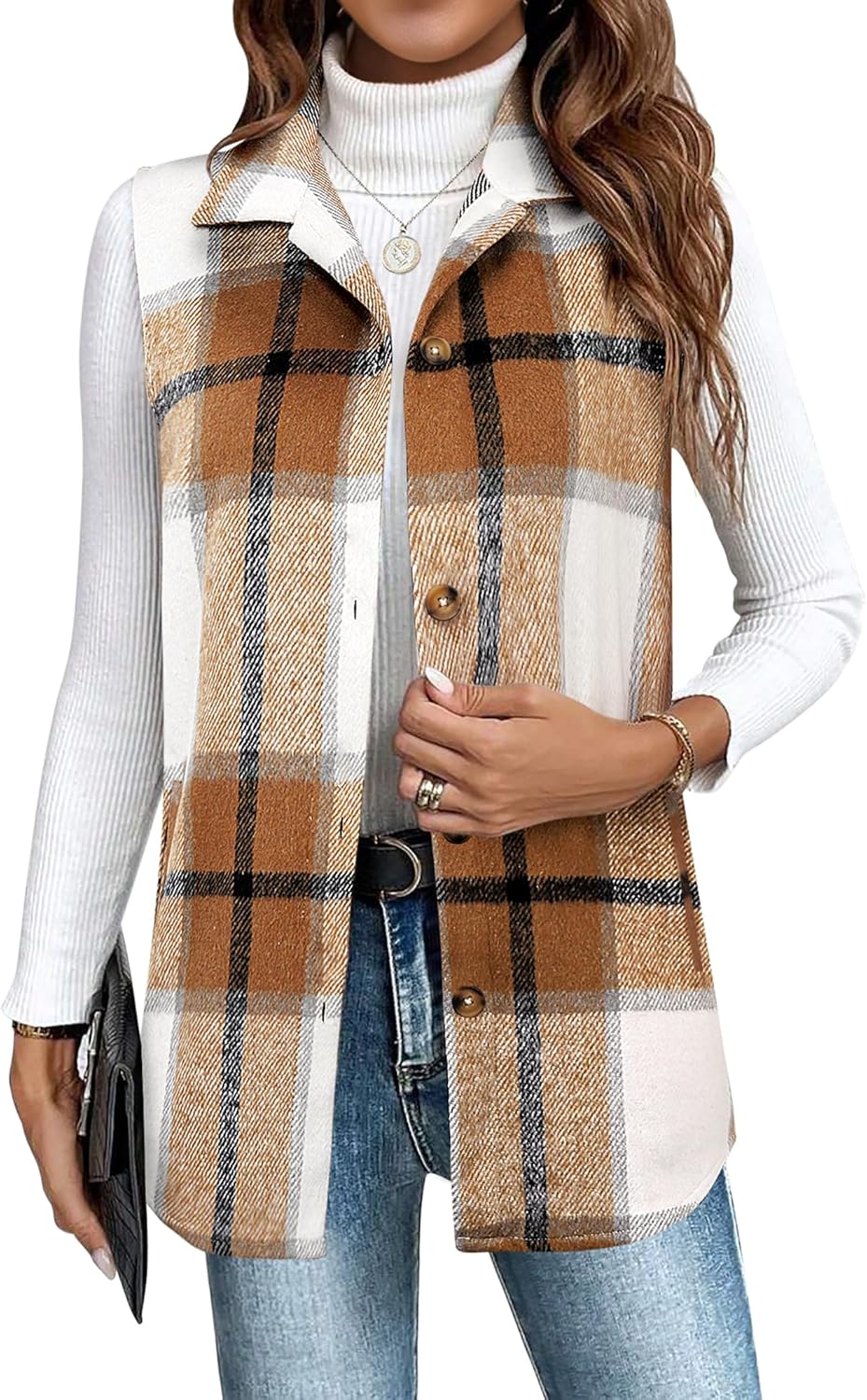 Zeagoo Plaid Vest for Women - Casual Sleeveless Flannel Jacket