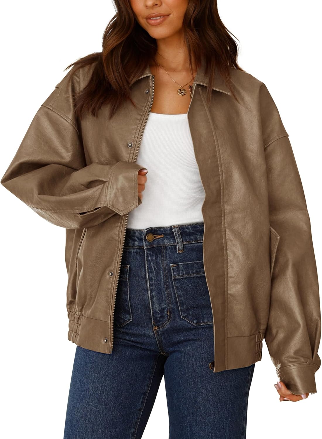 Trendy Faux Leather Motorcycle Jacket for Women - Stylish Outerwear