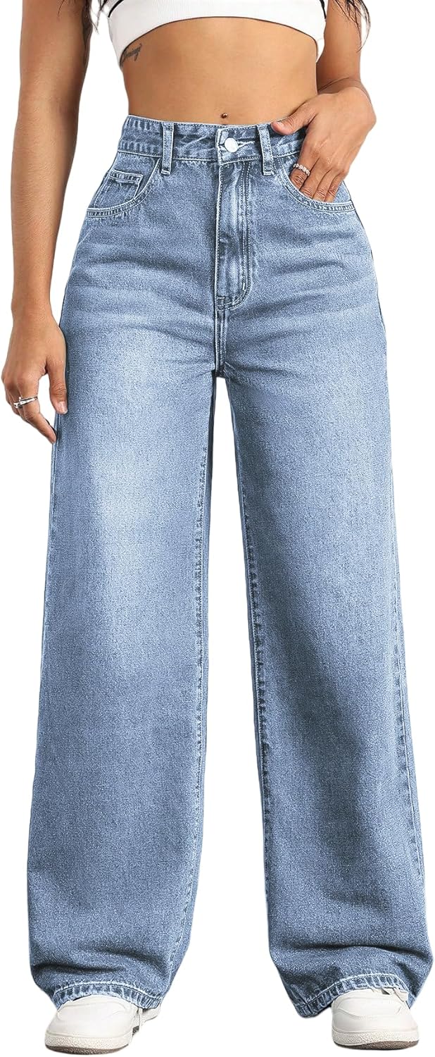 Straight Leg Jeans for Women - High Waisted Loose Fit Denim