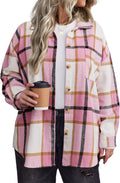 IN'VOLAND Women's Plus Size Plaid Shacket Long Sleeve Button Down made