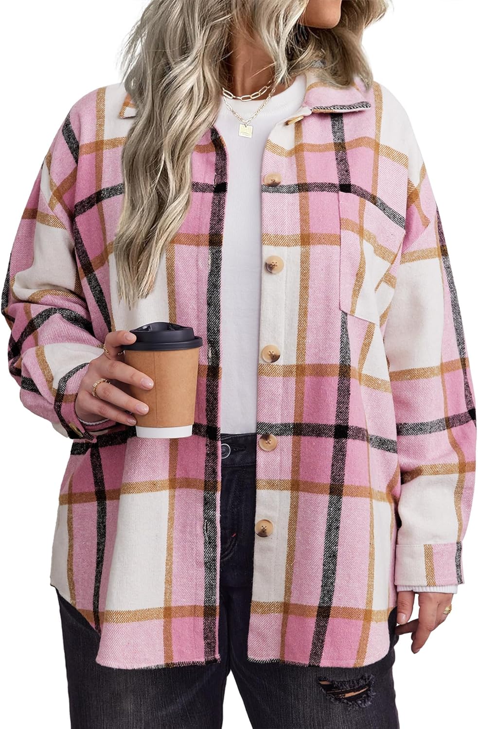 Plus Size Plaid Shacket for Women - Stylish and Comfortable