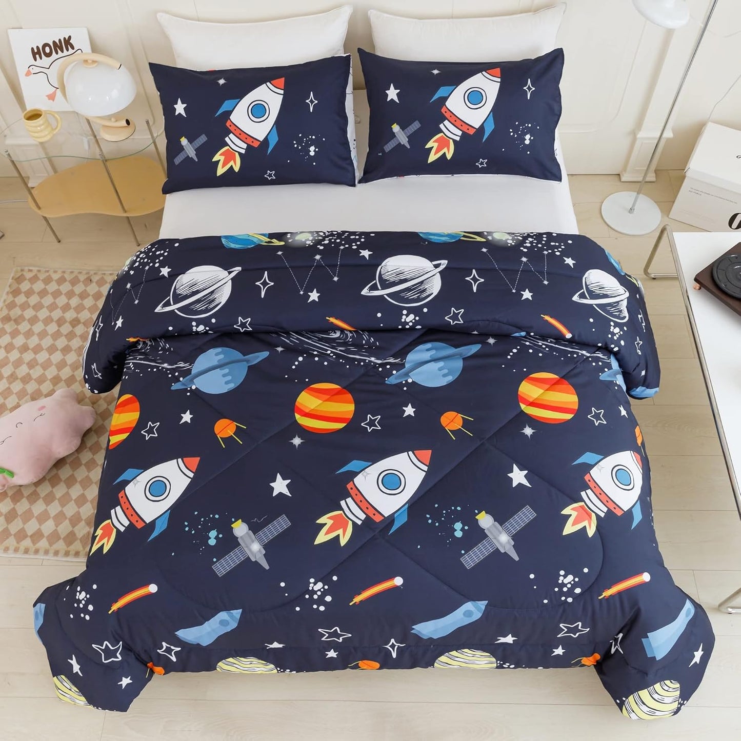 RYNGHIPY Kids Comforter Set Twin Size Cute Rocket Bedding Set