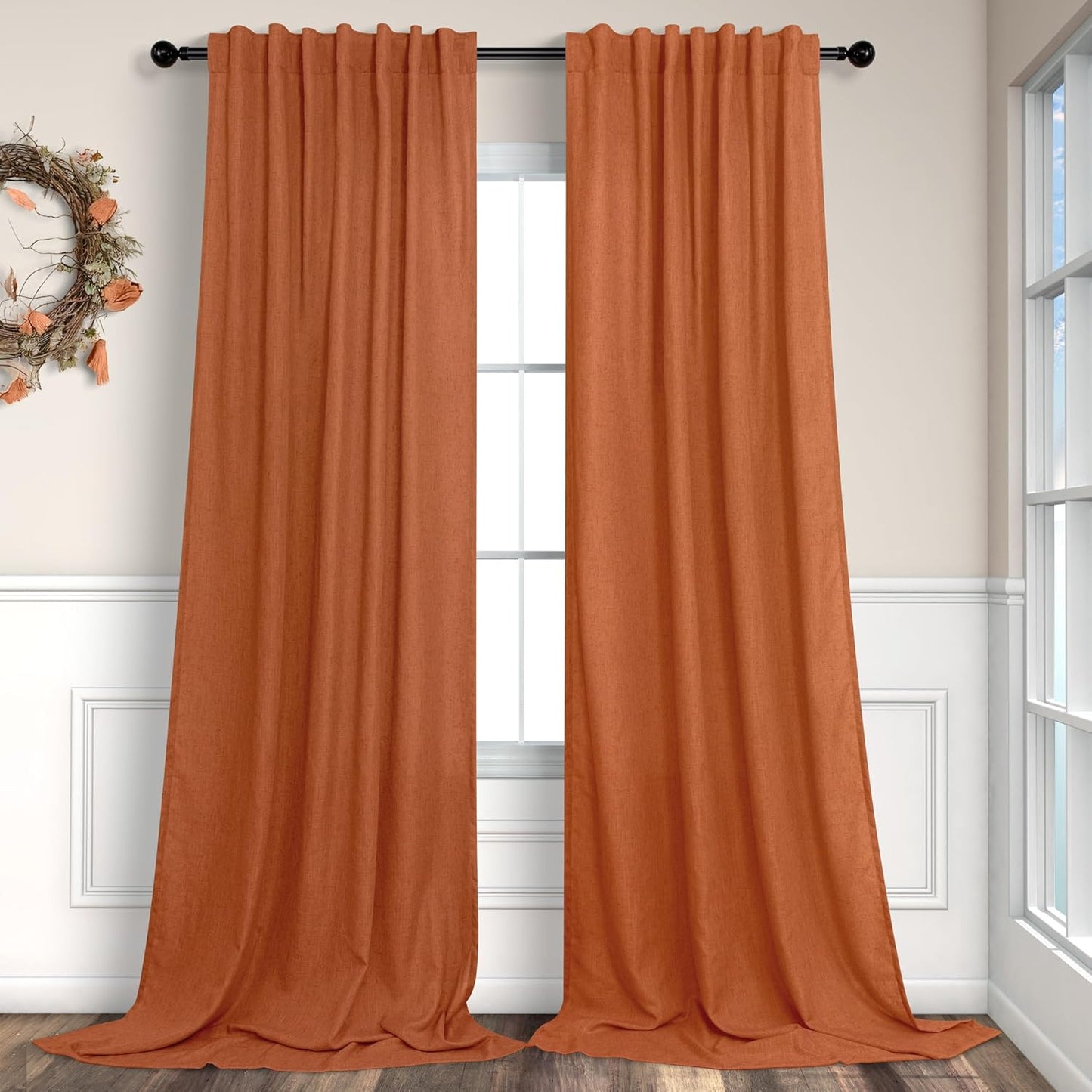 Burnt Orange Linen Curtains 102 Inches Long for Living Room