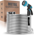 Durable 50ft Metal Garden Hose with Kink Free Design and Nozzle