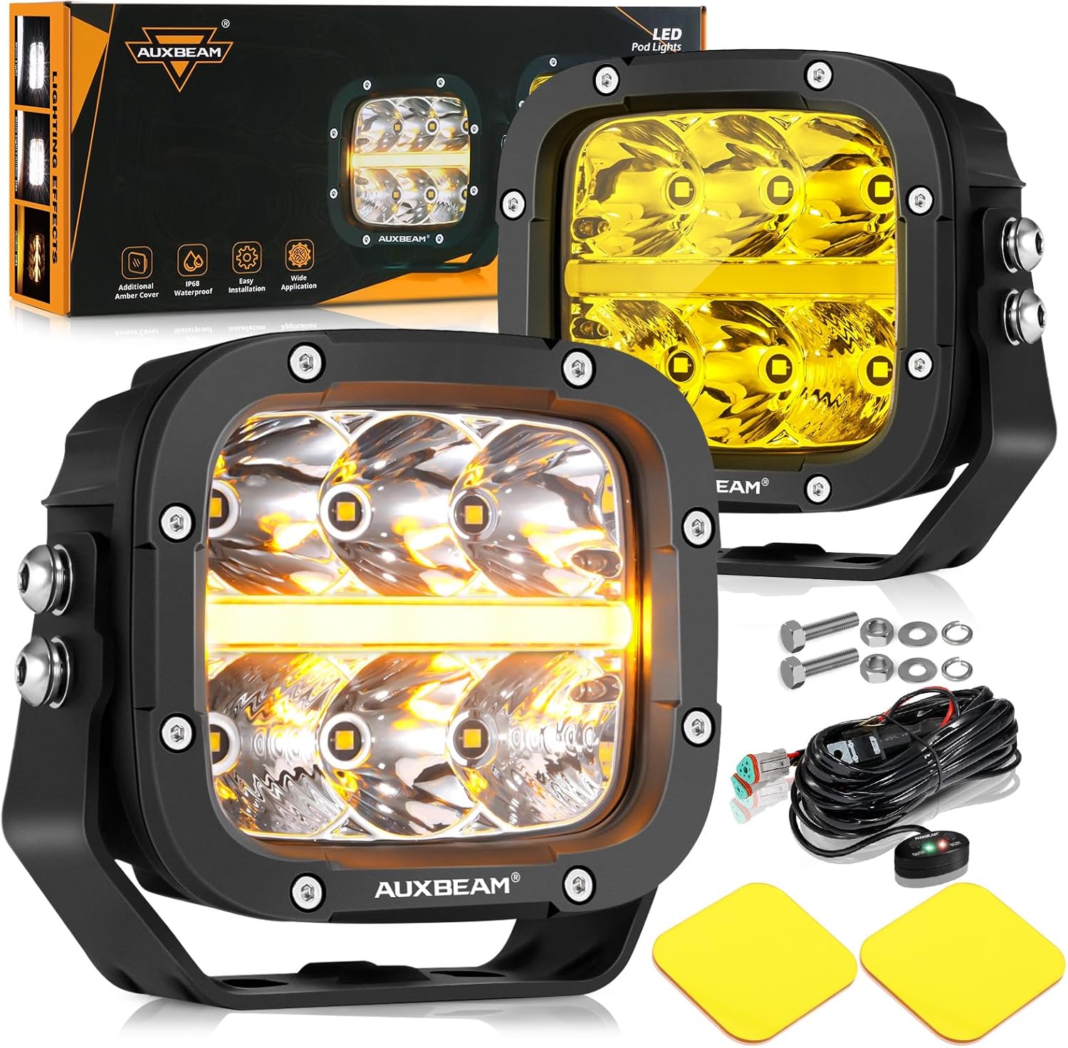 Auxbeam 5 Inch LED Offroad Light with Amber DRL for Vehicles