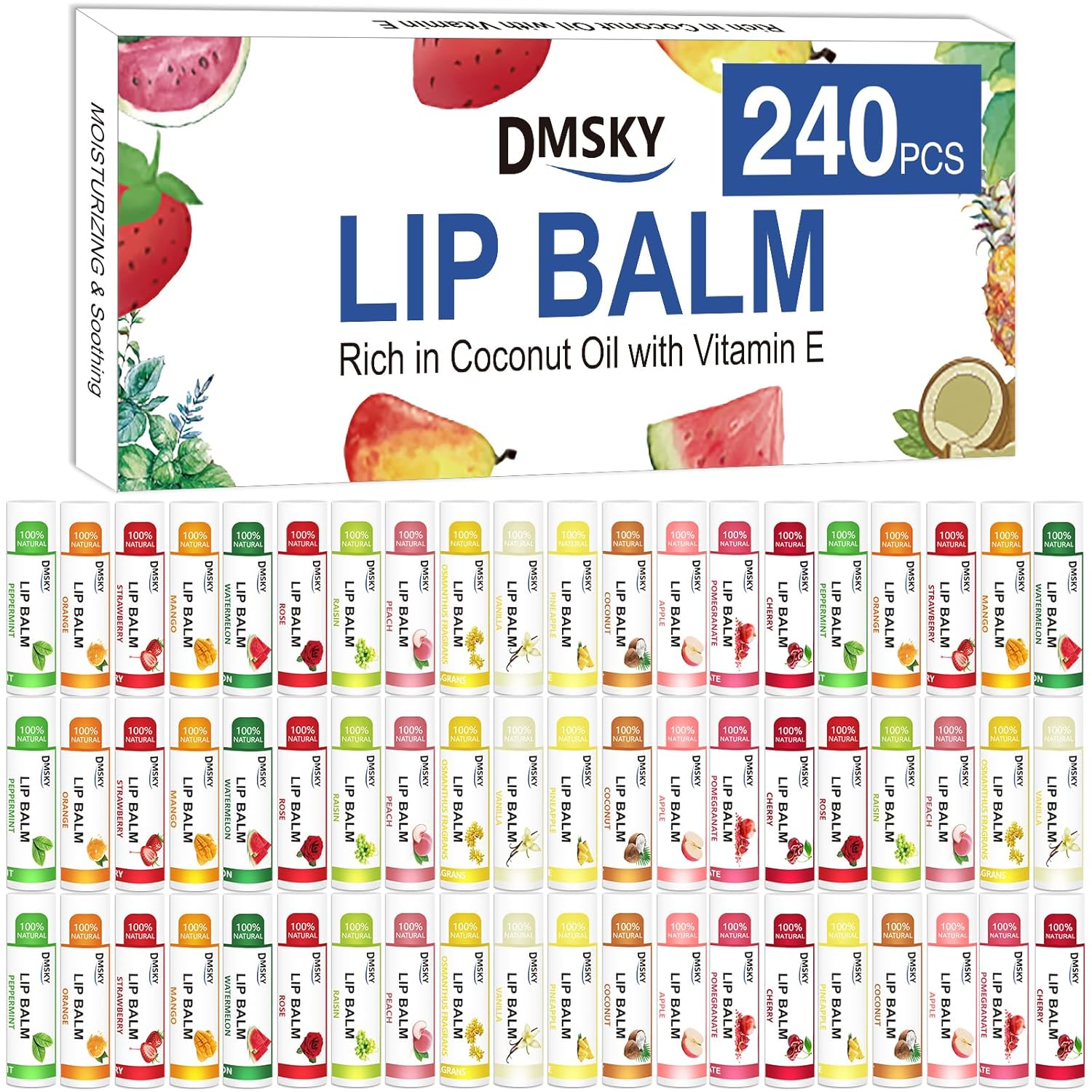 DMSKY 240 Pack Lip Balm with Vitamin E and Coconut Oil for Moisture