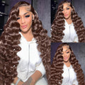 34 Inch Brown Loose Deep Wave Lace Front Wig Human Hair - Natural Look