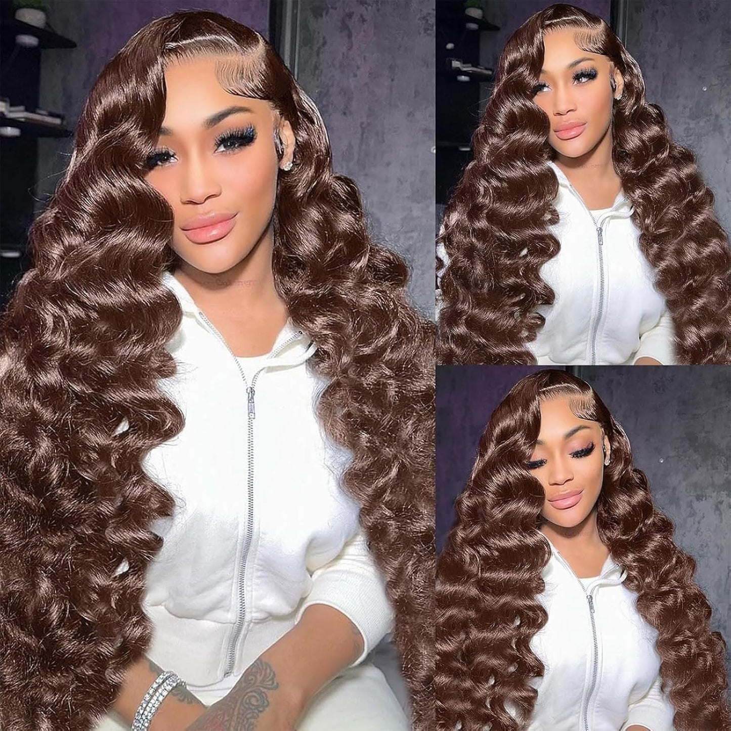 34 Inch Brown Loose Deep Wave Lace Front Wigs for Women
