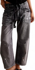 Womens Moxie Pull-On Barrel Jeans Mid-Low Rise Drawstring Ankle