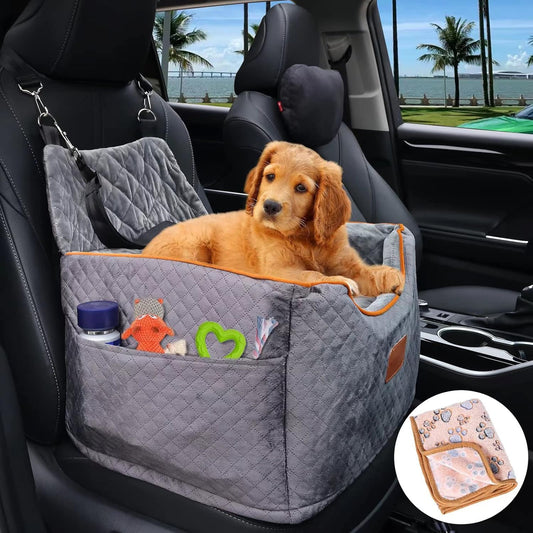 AlfaTok Memory Foam Dog Car Seat - Elevated & Sturdy Boost for Small Dogs