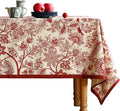 Designer French Linen Rectangular Tablecloth Red Floral - Elegant