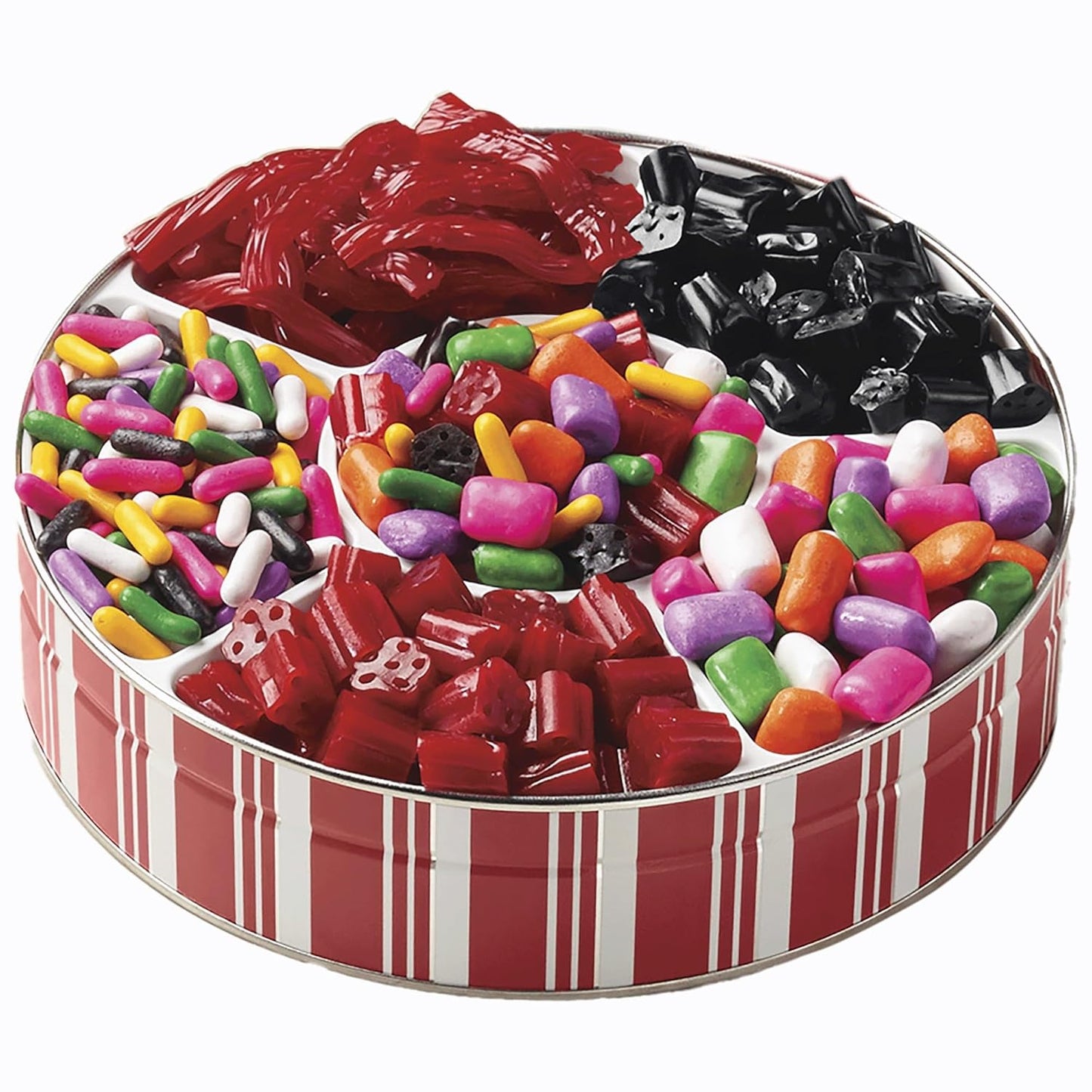 Assorted Licorice Candy Gift Tin with Red Twists and Bites