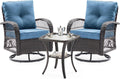 Blue Patio Swivel Rocker Set 3-Piece - Comfortable Wicker Seating