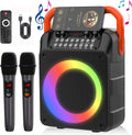 Portable Karaoke Machine with Dual Mics and LED Lights - Compact PA