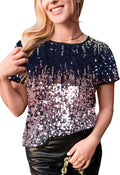 Sparkly Sequin Top Short Sleeve Glitter Party Blouse - Stand Out Shine