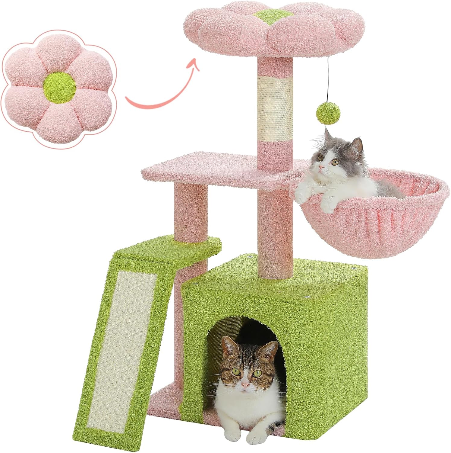 PETEPELA Flower Cat Tree for Indoor Cats with Cozy Hammock