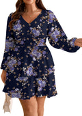 RWJ Plus Size V Neck Long Sleeve Mini Dress - Flattering Elastic