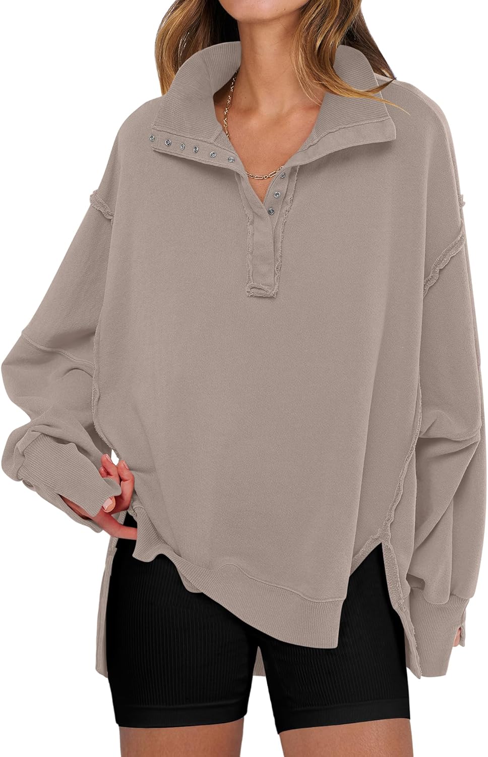 Oversized Women's Sweatshirts Casual Button Up Henley Pullover
