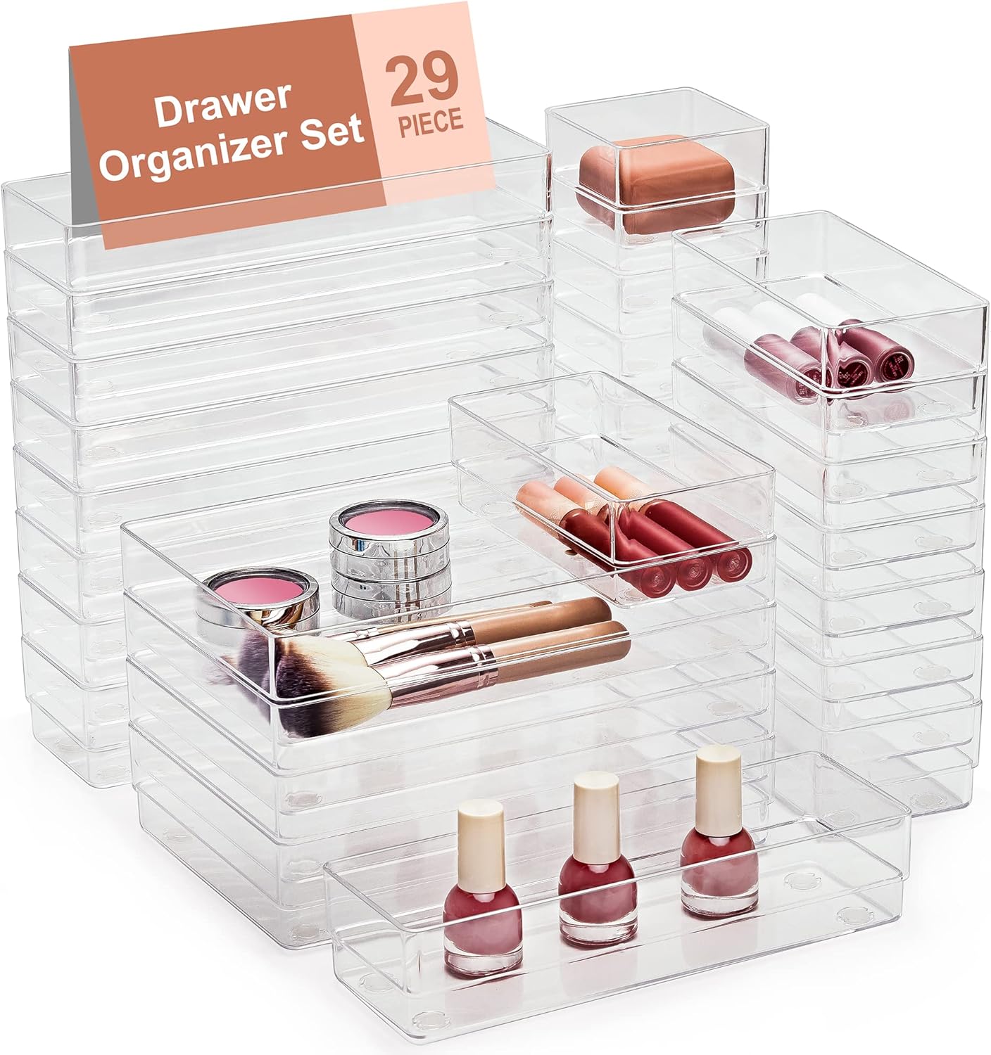 SMARTAKE 29-Piece Drawer Organizer for Makeup and Utensils