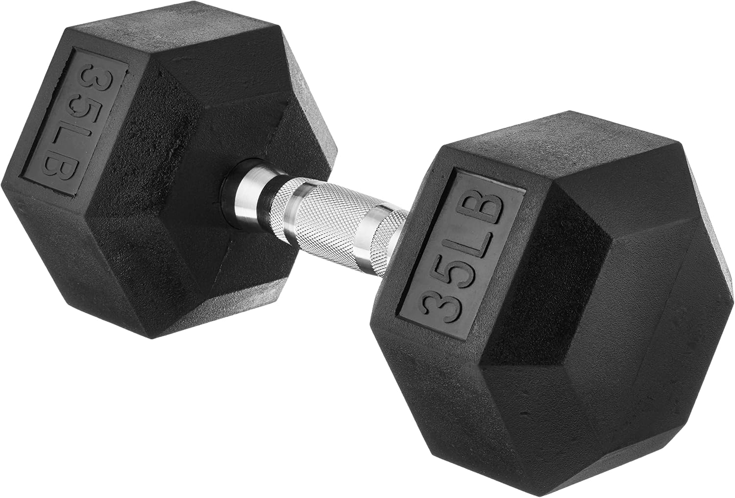 35 Pound Rubber Hex Dumbbell for Strength Training and Fitness