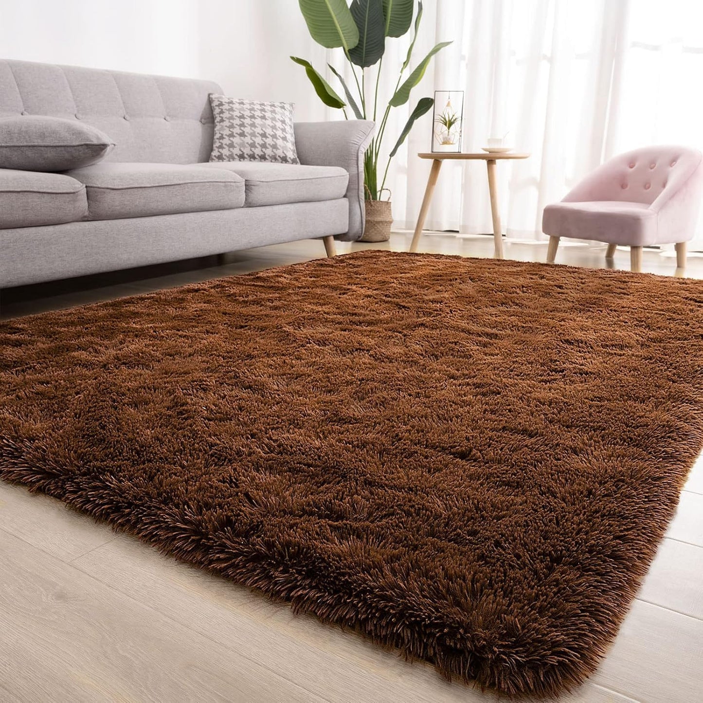 Kelarea 5x8 Non-Slip Brown Area Rug for Living Room Decor