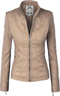 MBJ Womens Faux Leather Moto Biker Jacket with Stitching Detail