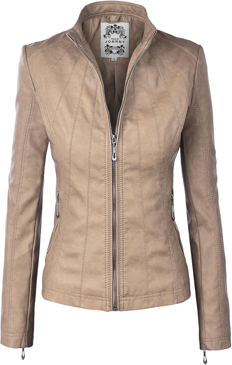 Faux Leather Zip Up Moto Biker Jacket for Women - Stylish & Durable