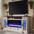 Farmhouse Fireplace TV Stand, LED Lights, Antique White