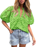 Women's Summer Lace Blouse V Neck Button Up - Breathable Style