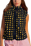 Womens Checkered Sherpa Vest Sleeveless Plaid Zip Up - Cozy Fit