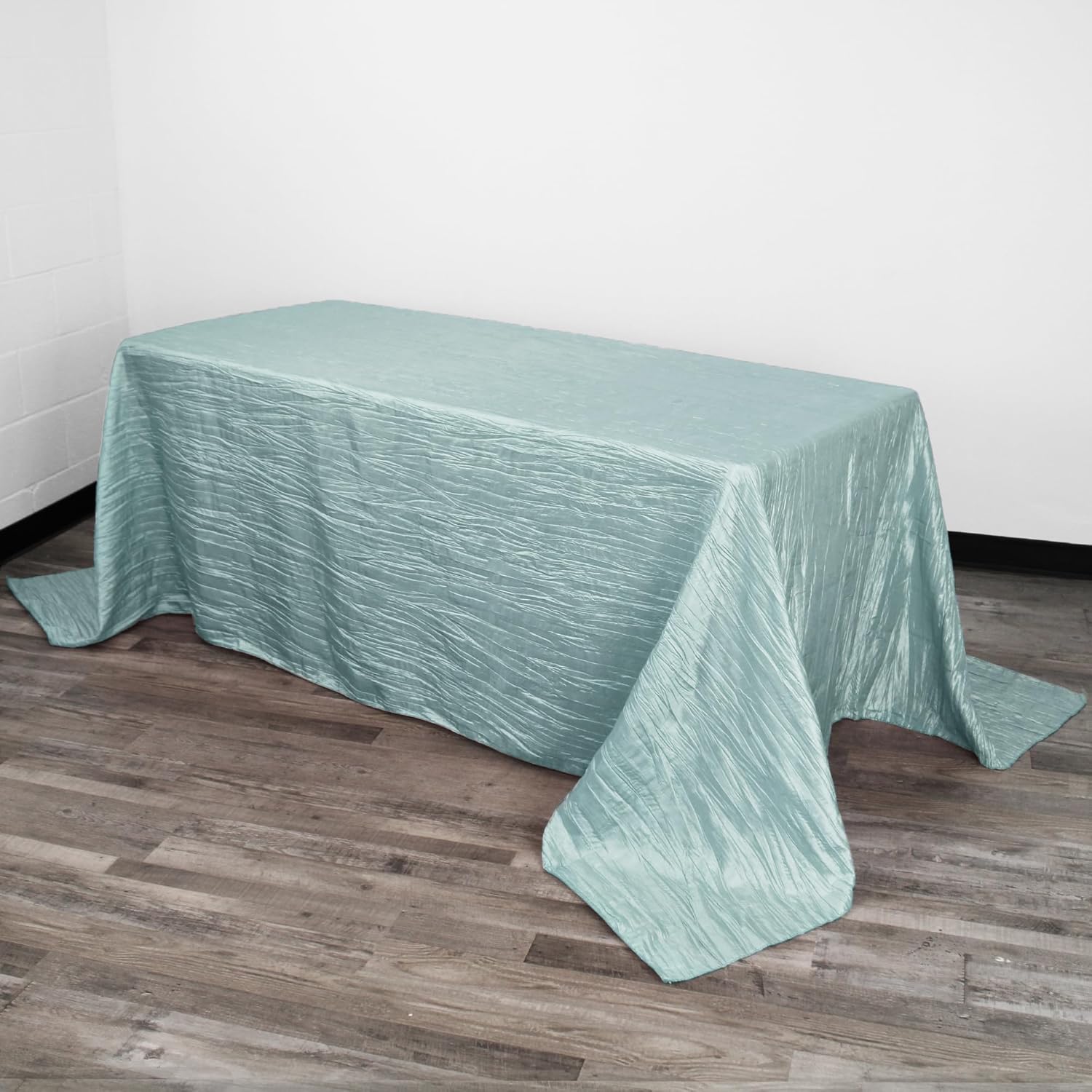 Elegant 90 x 132 inch Crinkle Taffeta Tablecloth in Dusty Blue