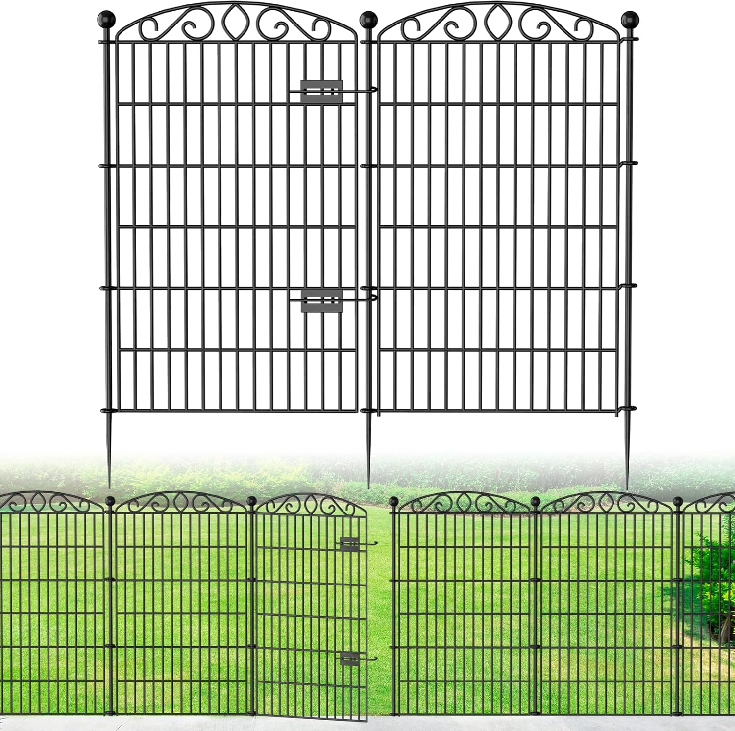 12 Panel No Dig Decorative Garden Fence with Gate for Pets