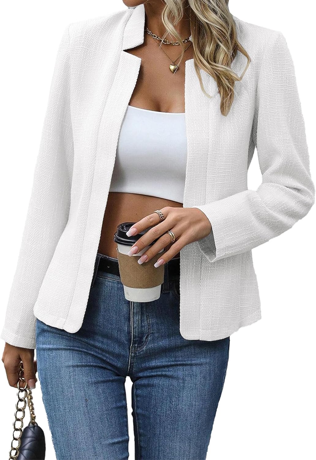 Mina Self Winter Women's Tweed Plaid Blazer Jacket for Work
