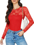 Lace Long Sleeve Bodysuit for Women - Slimming Crew Neck Concert Top 1