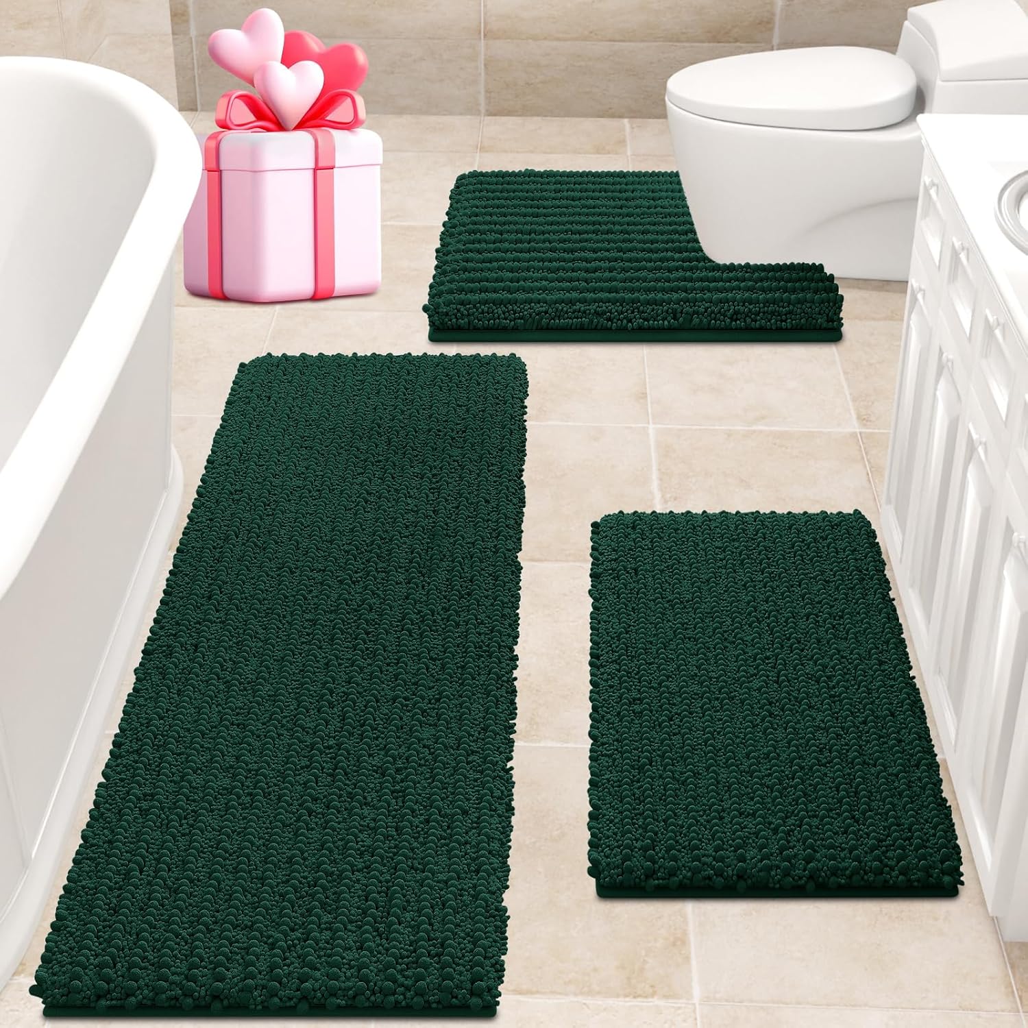 Ultra Soft Extra Large Deep Green Bathroom Rug Set for Comfort