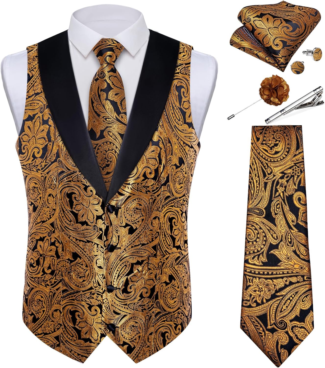 DiBanGu Mens Paisley Suit Vest Set for Weddings and Parties